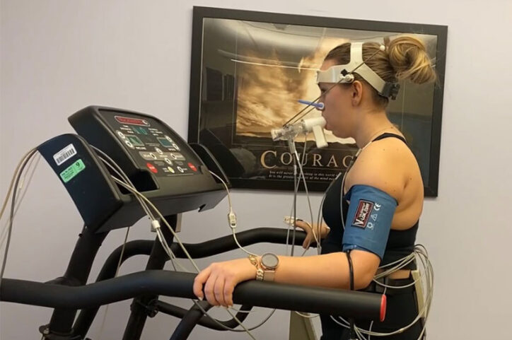 Kiersten takes a stress test on a treadmill.