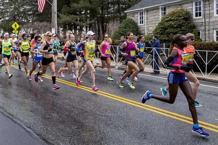 Runners competing in the Boston Marathon.