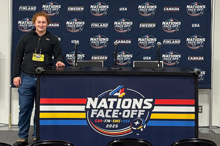 A young adult poses at a quadball Nations Face-off event