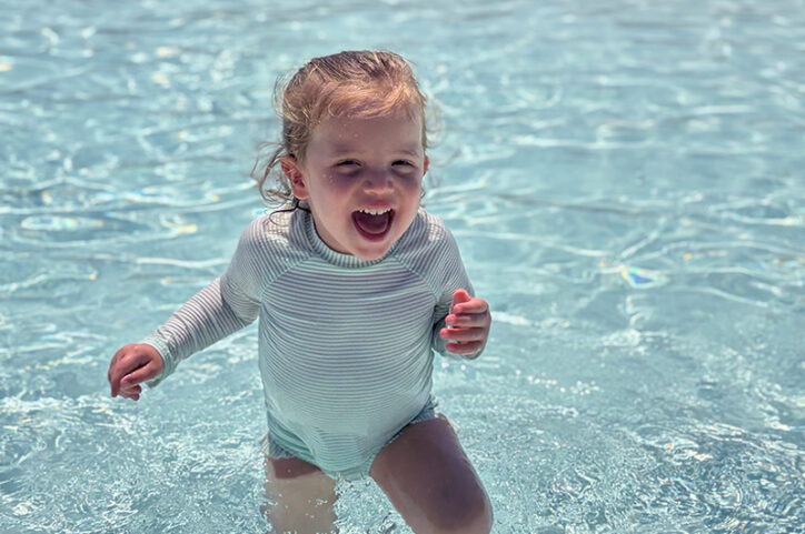 a female toddler in a swimming pool